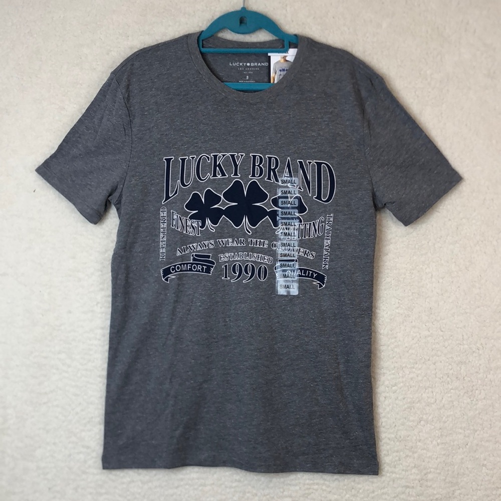 NWT Lucky Brand Mens Gray Lightweight Graphic T-Shirt SIZE SMALL NEW WITH TAGS